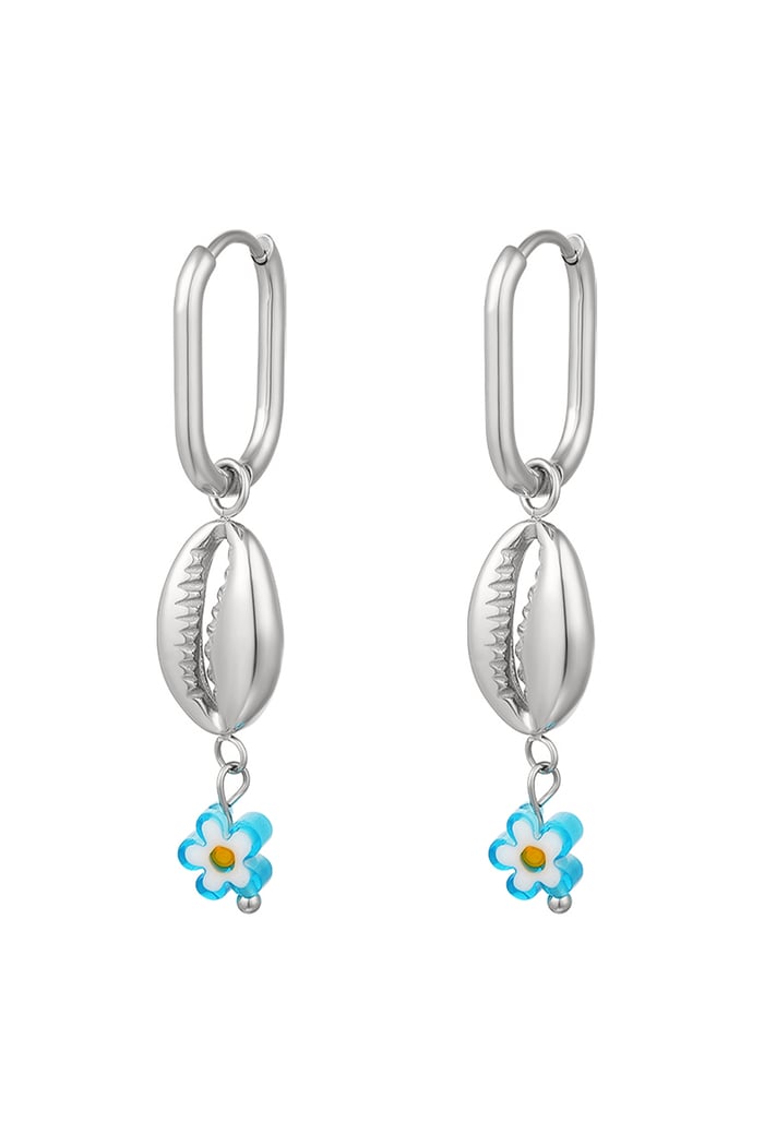 Blue daisy earrings - Beach collection Silver Color Stainless Steel 