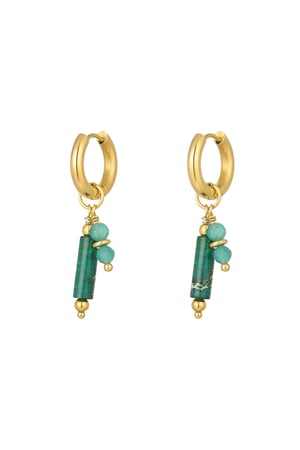 Earrings natural stone charms - green Gold color h5 