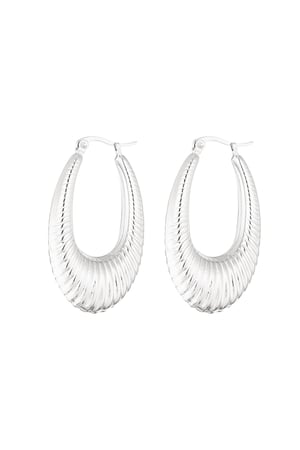 Stainless Steel Geometric Oval Earrings - Silver Color color h5 