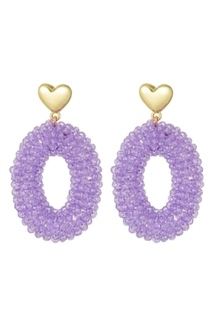 Earrings oval with beads and heart detail lilac Metal h5 