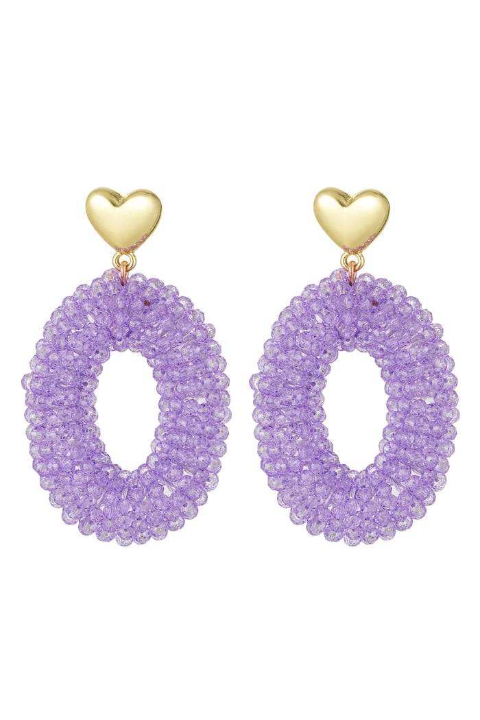 Earrings oval with beads and heart detail lilac Metal 