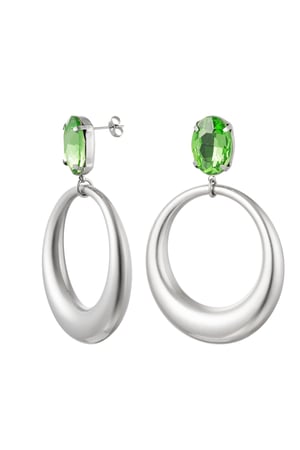 Creoles with glass bead - green/Silver color Stainless Steel h5 