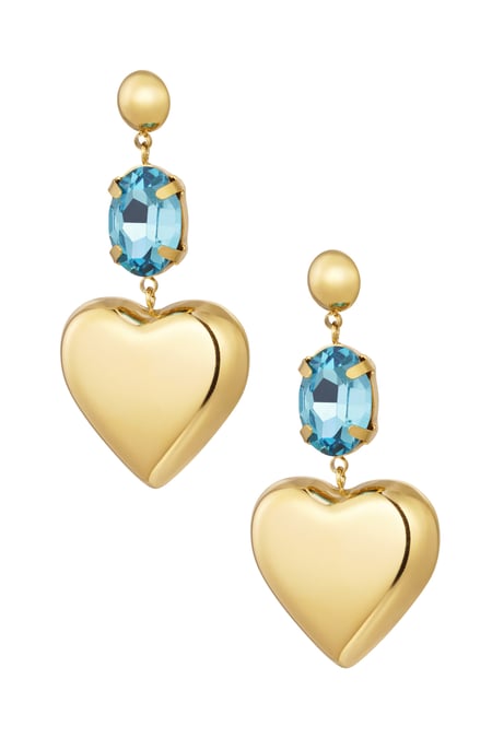 Earrings heart with stone - Gold color/blue Stainless Steel 2