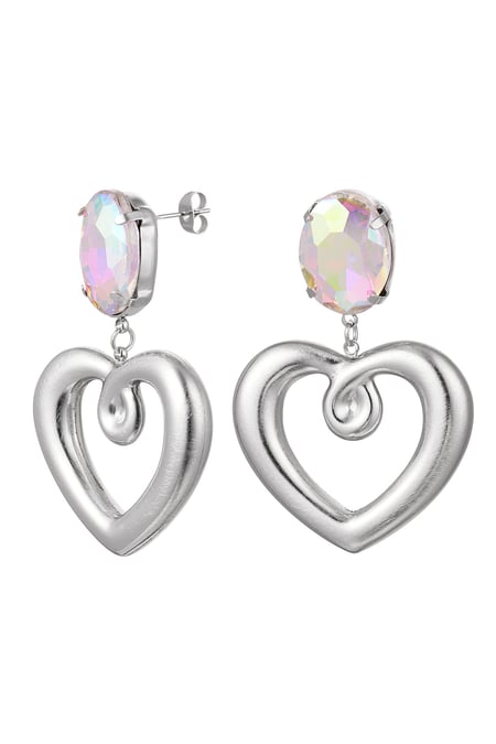 Earrings heart with glass bead - silver color Stainless Steel