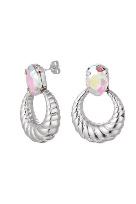 Earrings twist with stone - silver color Stainless Steel