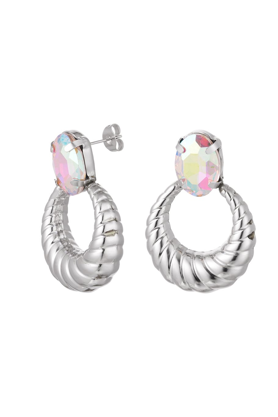 Earrings twist with stone - green & Gold Color Stainless Steel