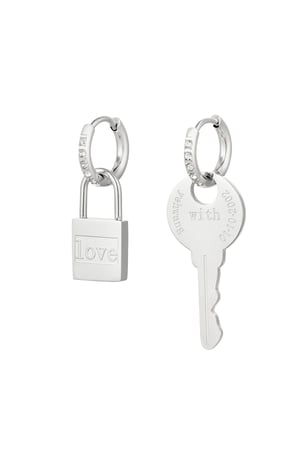 Earrings key & lock - silver color Stainless Steel h5 