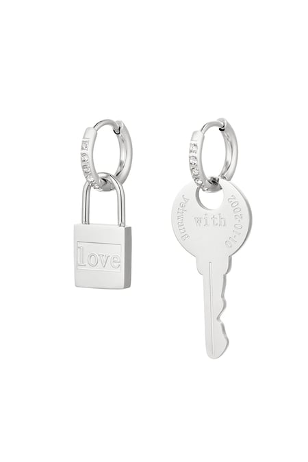 Earrings key & lock - silver color Stainless Steel