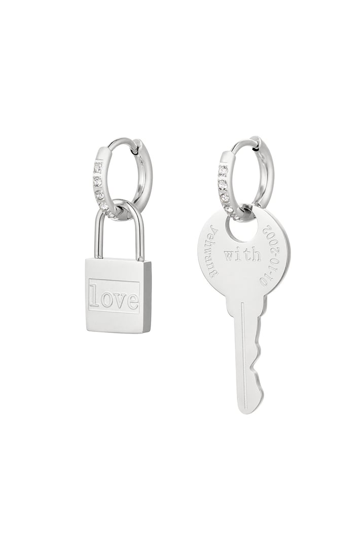 Earrings key & lock - silver color Stainless Steel 