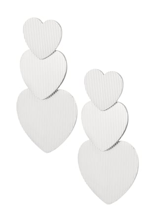 Earrings 3 times heart - silver color Stainless Steel h5 