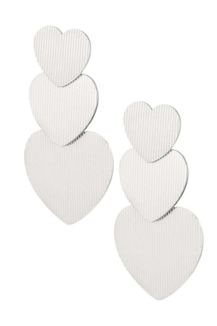 Earrings 3 times heart - silver color Stainless Steel 