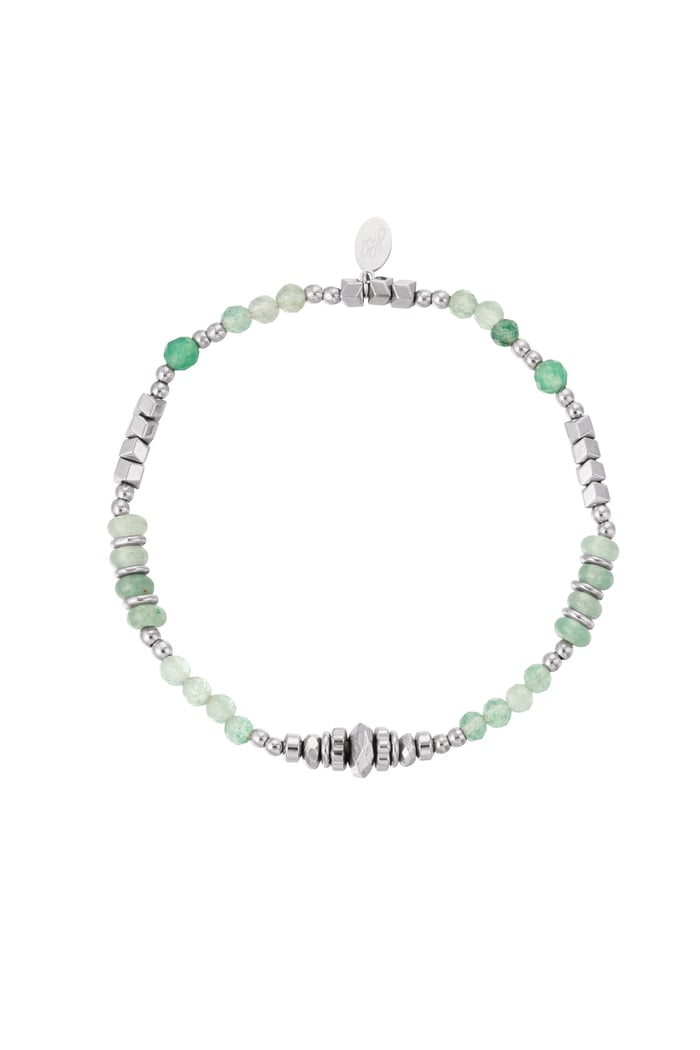 Bracelet bead party - green & silver color Stainless Steel 