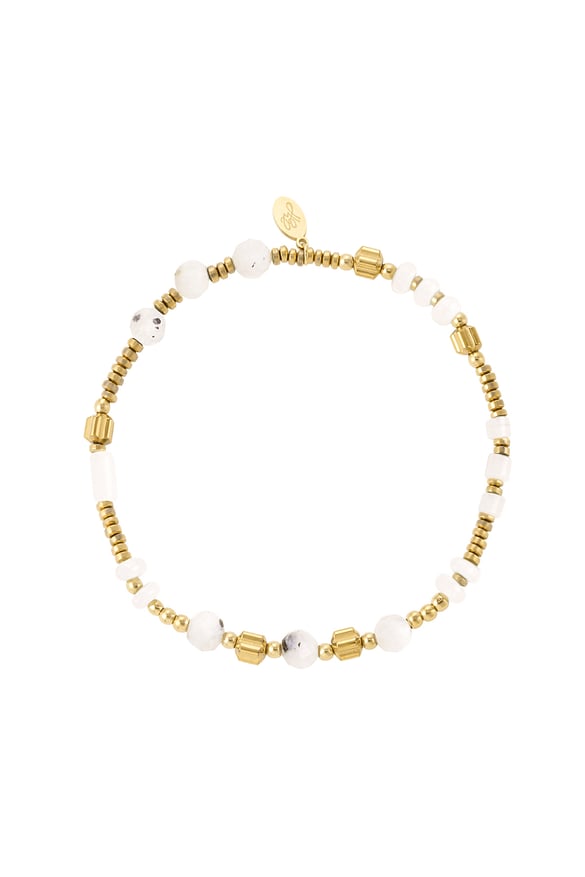bracciale perline e pietre - acciaio inossidabile bianco e colore oro