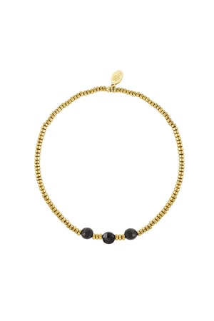 Bracelet 3 large beads - Gold color/black Stone h5 