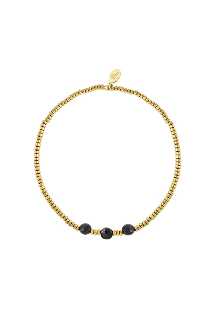 Bracelet 3 large beads - Gold color/black Stone 