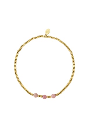 Bracelet 3 large beads - Gold color/pink Stone h5 