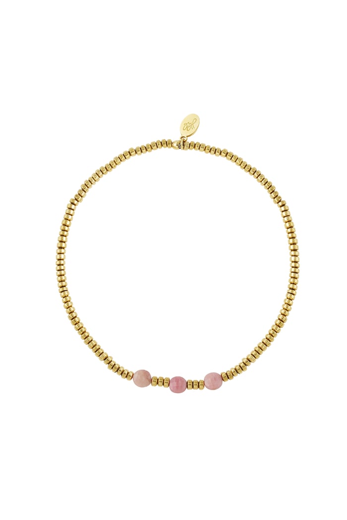 Armband 3 große Perlen - Goldfarbe/rosa Stein 