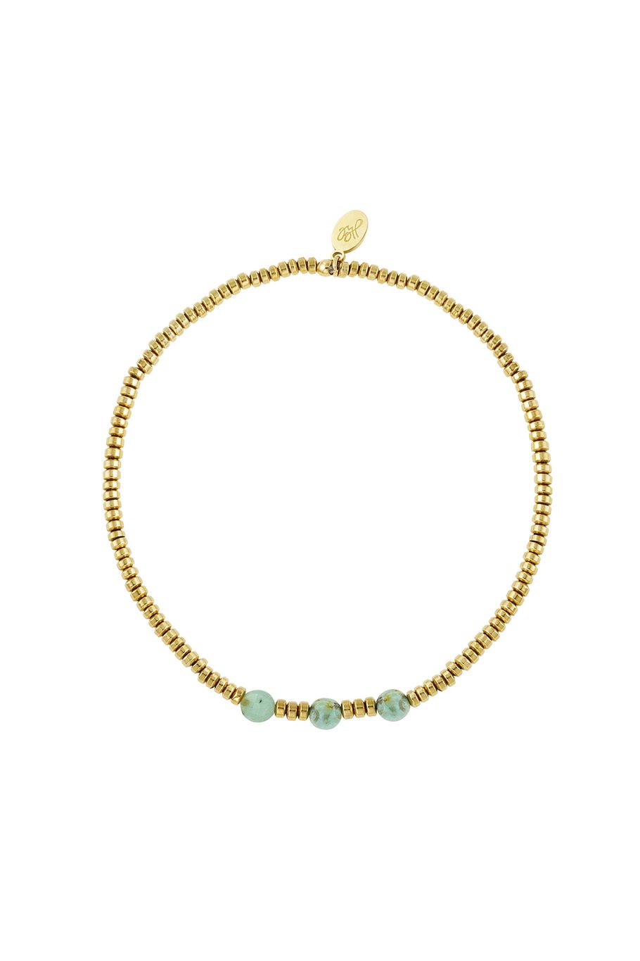 Armband 3 große Perlen - Goldfarbe/weißer Stein