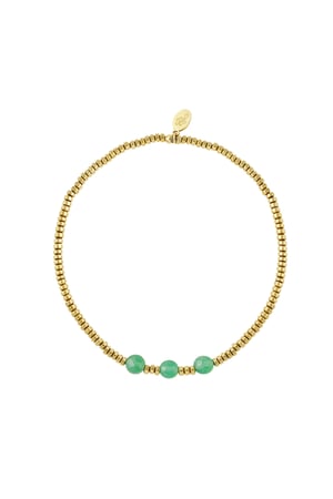 Bracelet 3 large beads - Gold color/green Stone h5 