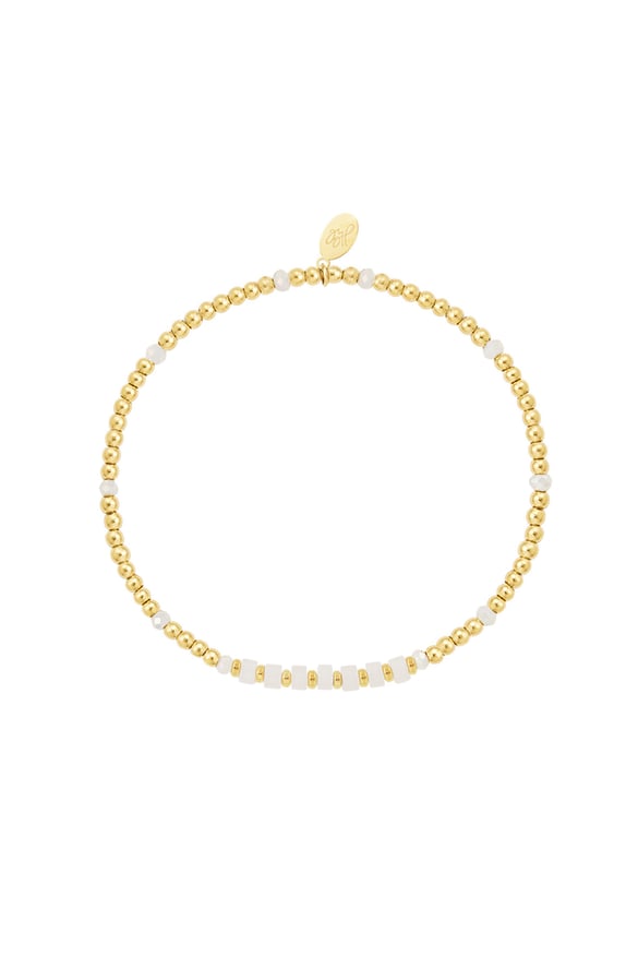 Armband verschiedene Perlen - Goldfarbe/weißer Edelstahl