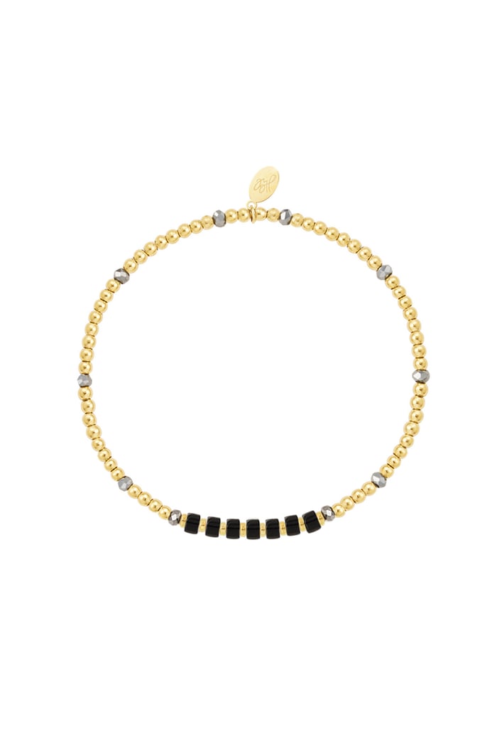 Bracelet different beads - black/Gold color Stainless Steel 