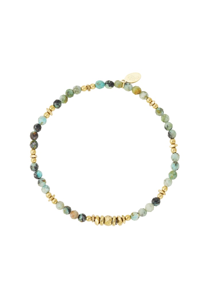 Beaded bracelet color - gold/dark green stainless steel 