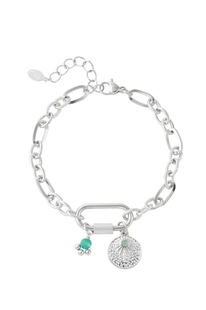 Link bracelet with charms - green & silver color Stainless Steel h5 