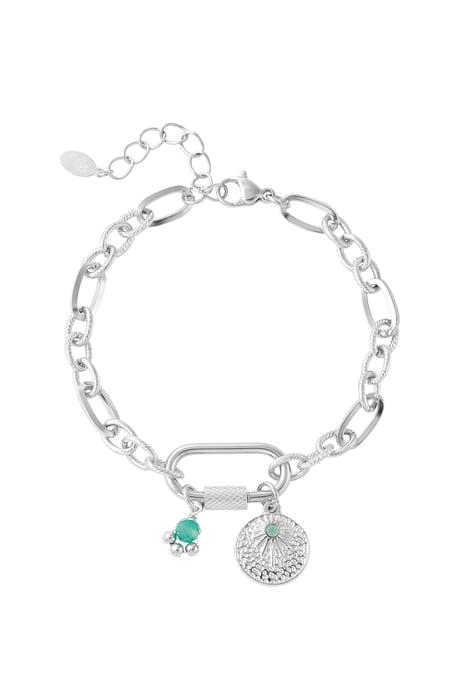 Link bracelet with charms - green & silver color Stainless Steel