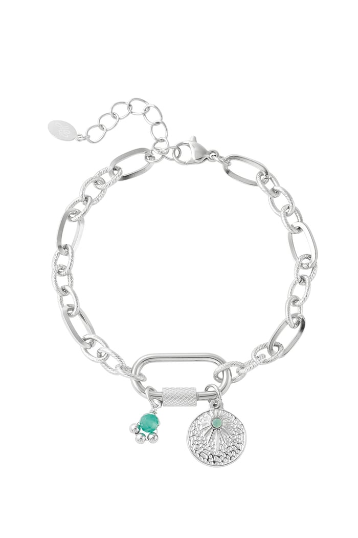 Link bracelet with charms - green & silver color Stainless Steel 