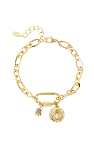 Gliederarmband mit Anhängern – grüner und goldener Edelstahl h5 