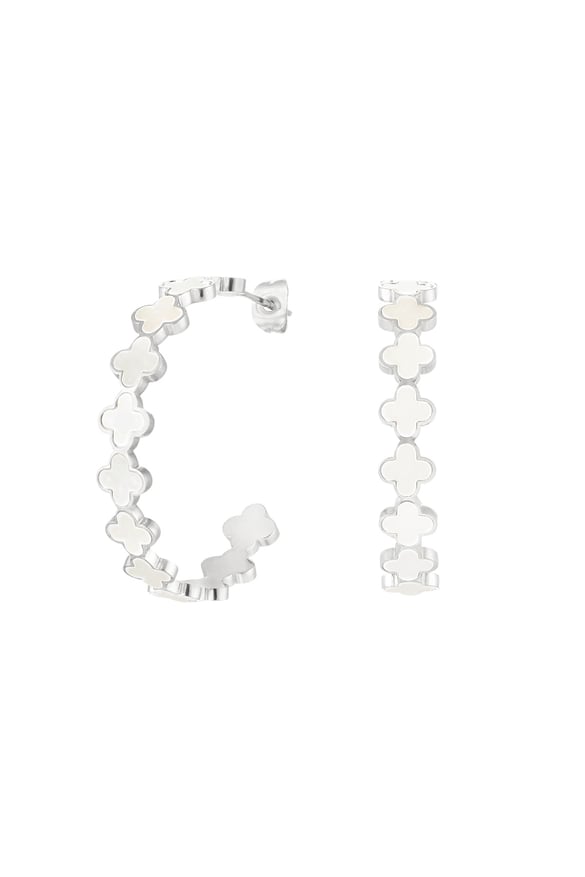 Ear studs clover - Silver color/white Stainless Steel 2