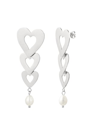 Earrings 3 hearts with pearl - silver color Stainless Steel h5 