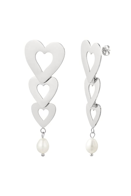 Earrings 3 hearts with pearl - silver color Stainless Steel 2