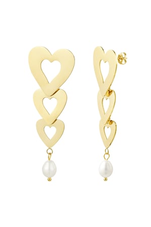 Earrings 3 hearts with pearl - Gold Color Stainless Steel h5 