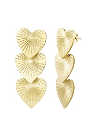 Earrings 3 hearts with print - Gold color h5 