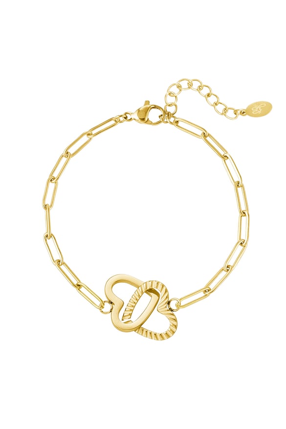 Link bracelet linked hearts - Gold Color Stainless Steel