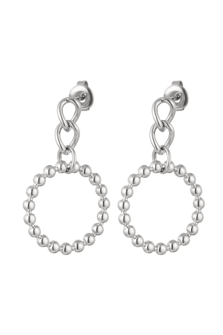 Ear studs link with circle - silver color Stainless Steel