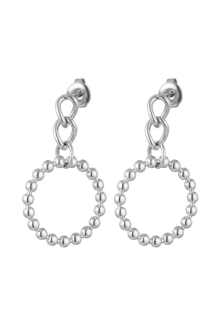 Ear studs link with circle - silver color Stainless Steel 