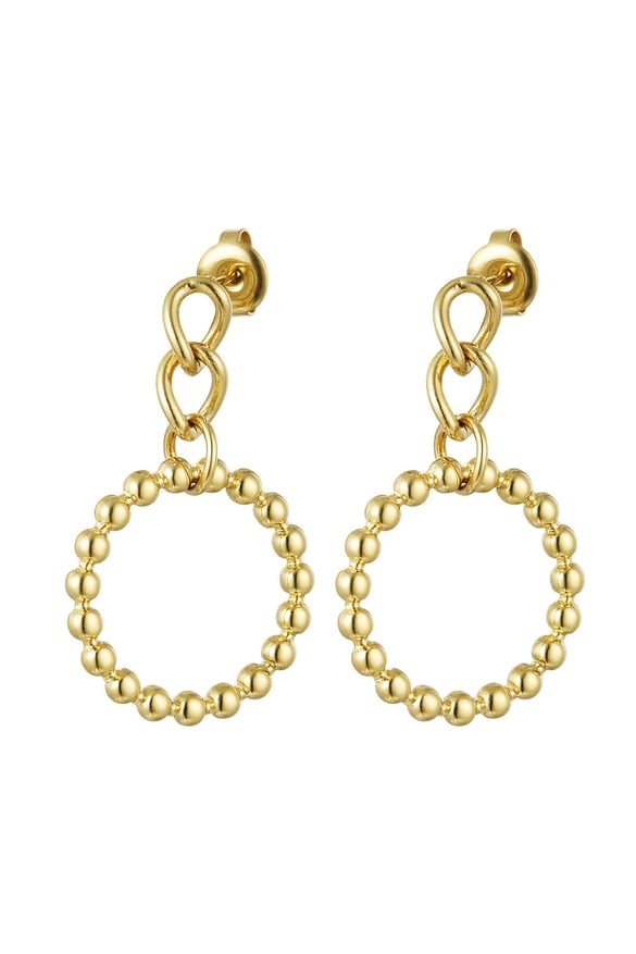 Ear studs link with circle - Gold Color Stainless Steel