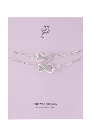 Set bracelets connected heart - mother's day - silver color Stainless Steel h5 