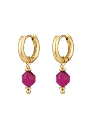 Earrings with October stone - Gold color/wine red h5 