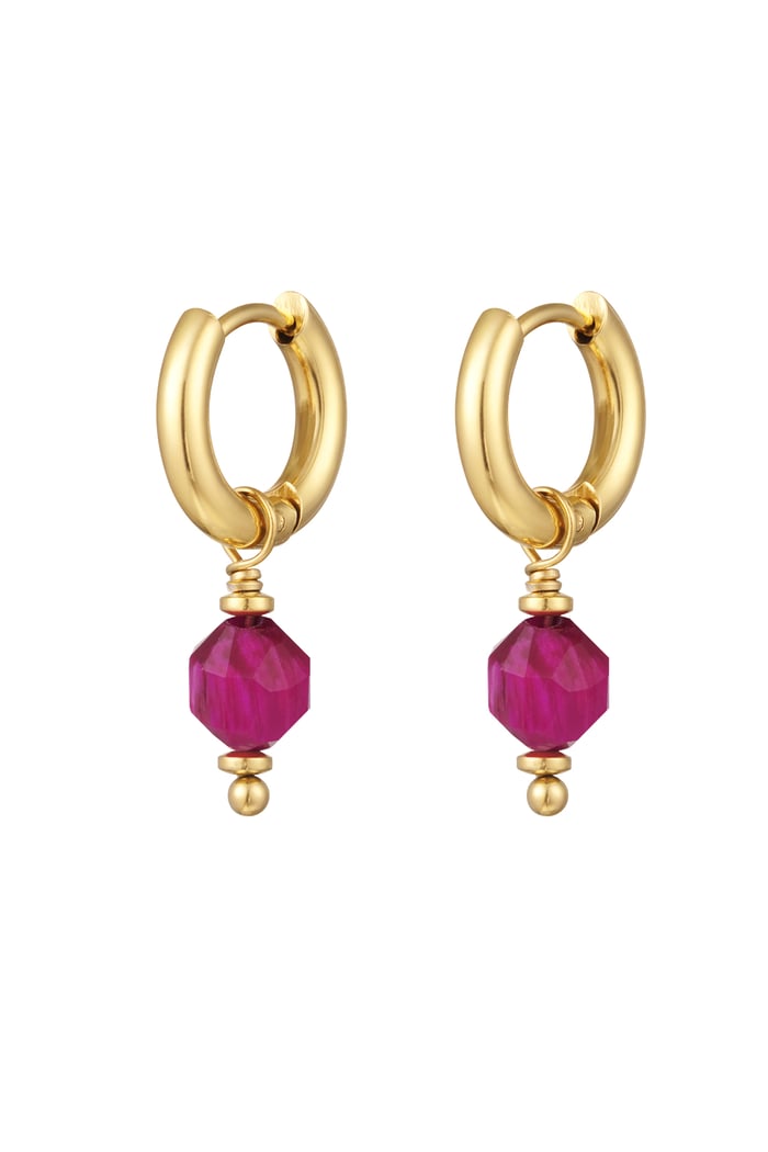 Earrings with October stone - Gold color/wine red 