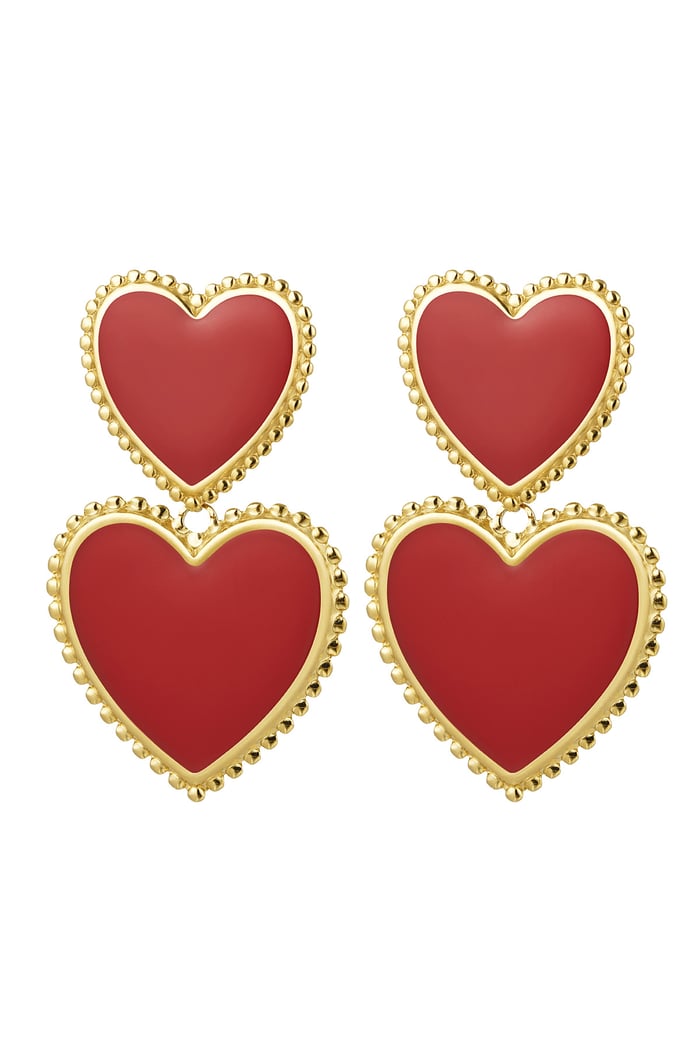 Earrings 2 x heart - red Stainless Steel 