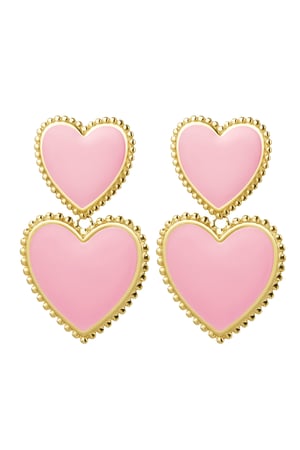 Earrings 2 x heart - pink Pink & Gold Color Stainless Steel h5 