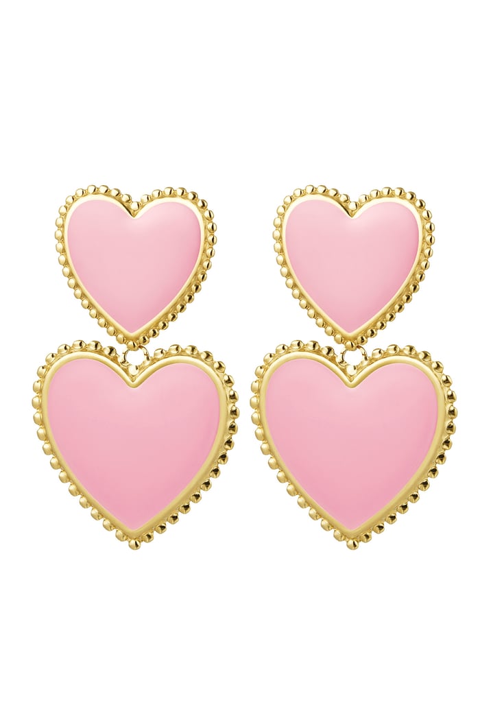 Earrings 2 x heart - pink Pink & Gold Color Stainless Steel 