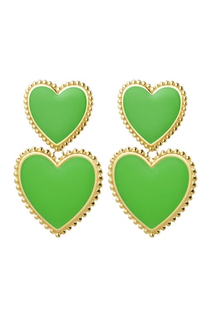 Earrings 2 x heart - green Green & Gold Color Stainless Steel h5 