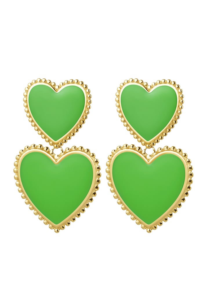 Earrings 2 x heart - green Green & Gold Color Stainless Steel 