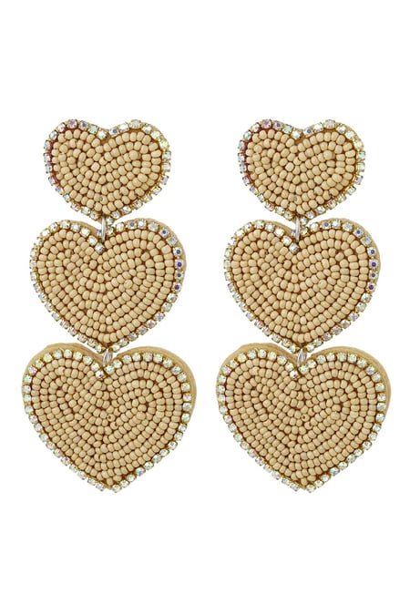 Earrings beads 3 x heart - beige Glass