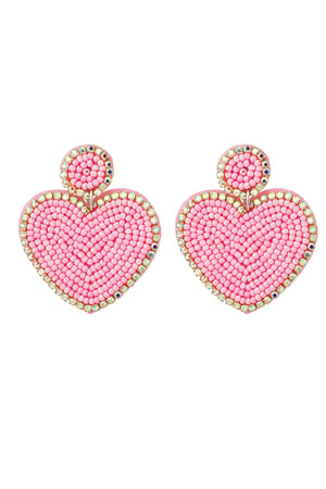 Earrings beads heart & circle - light pink Glass h5 