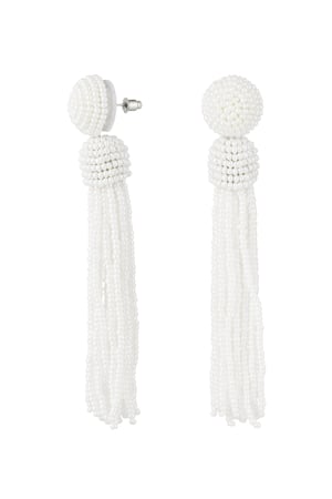 Earrings beaded tassel - cream glass beads h5 